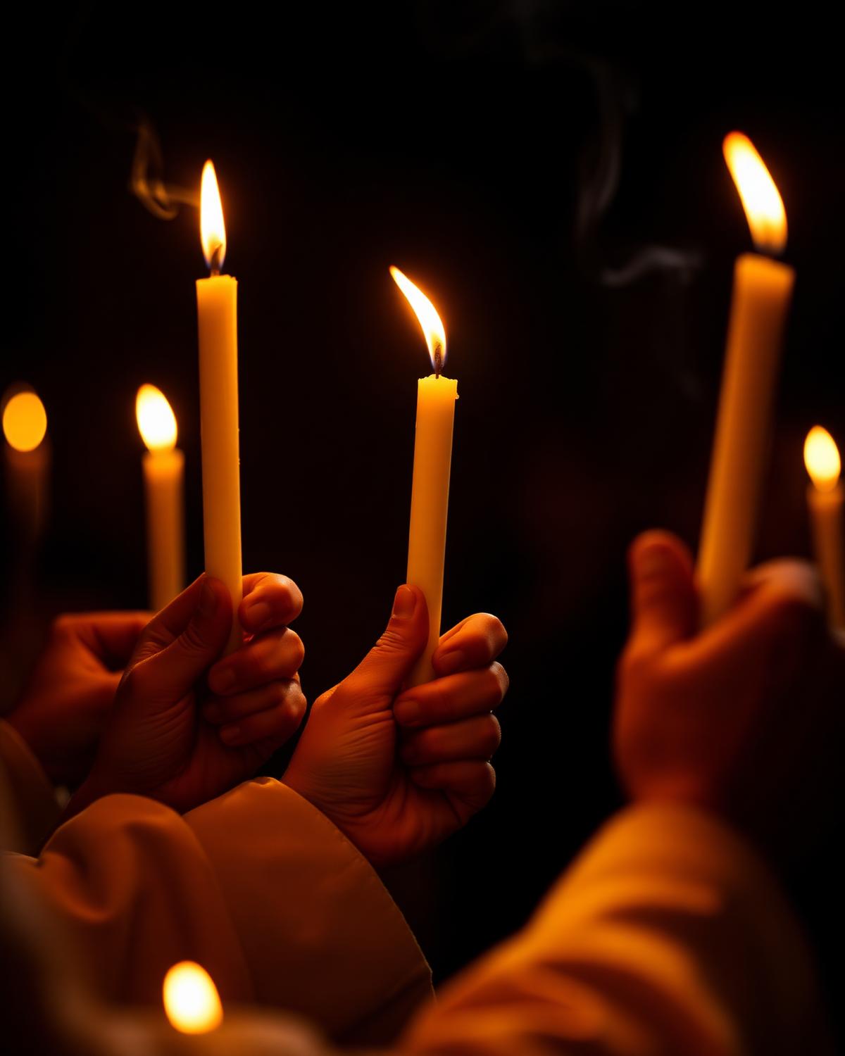 Velas acesas pelos fiéis